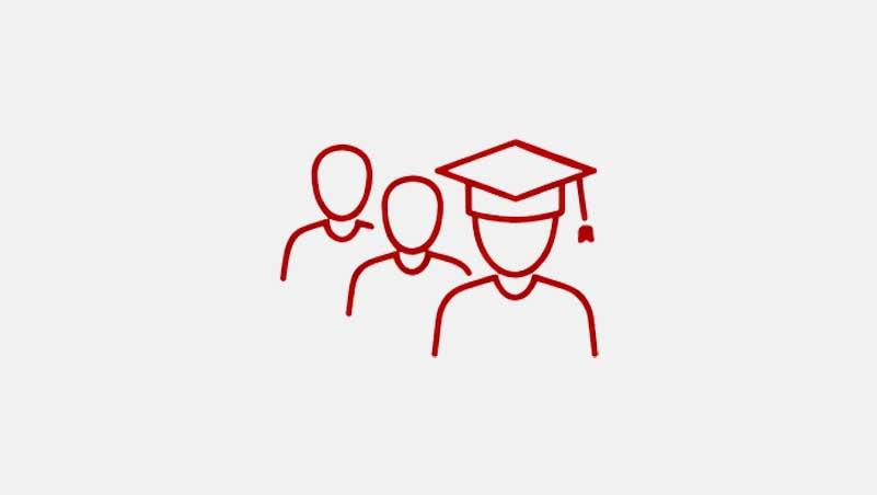 Icon of three alumni, one wearing a graduation cap