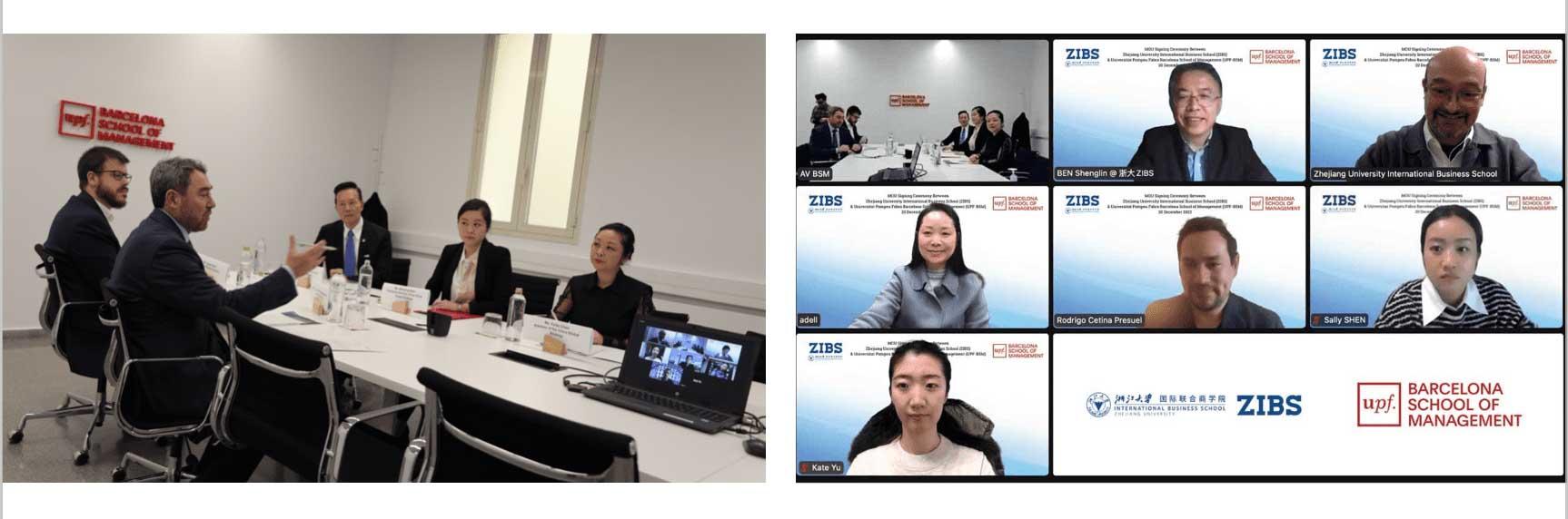 UPF-BSM and ZIBS delegations, led by the Director General, José M. Martínez-Sierra, and the Dean, Ben Shenglin, respectively, during the signing ceremony